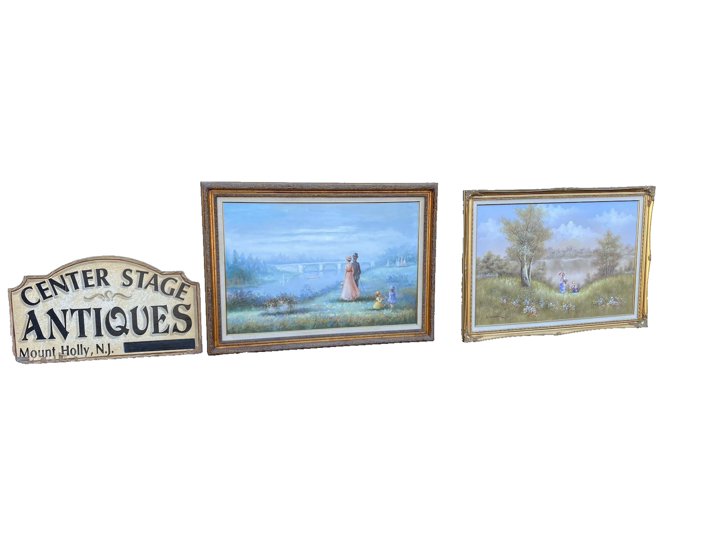 66053 Oil Painting of Lake and Bridge on Canvass Picture Signed S SELL DON