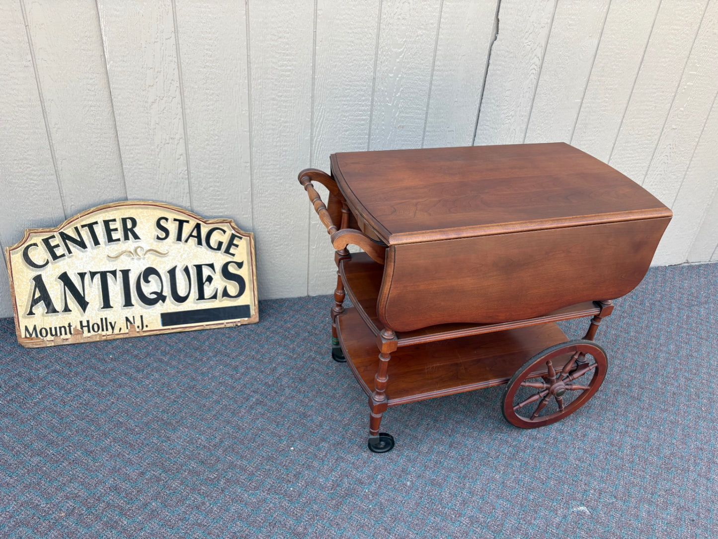 Pennsylvania House Cherry Wood Drop Leaf Tea Cart with Drawer