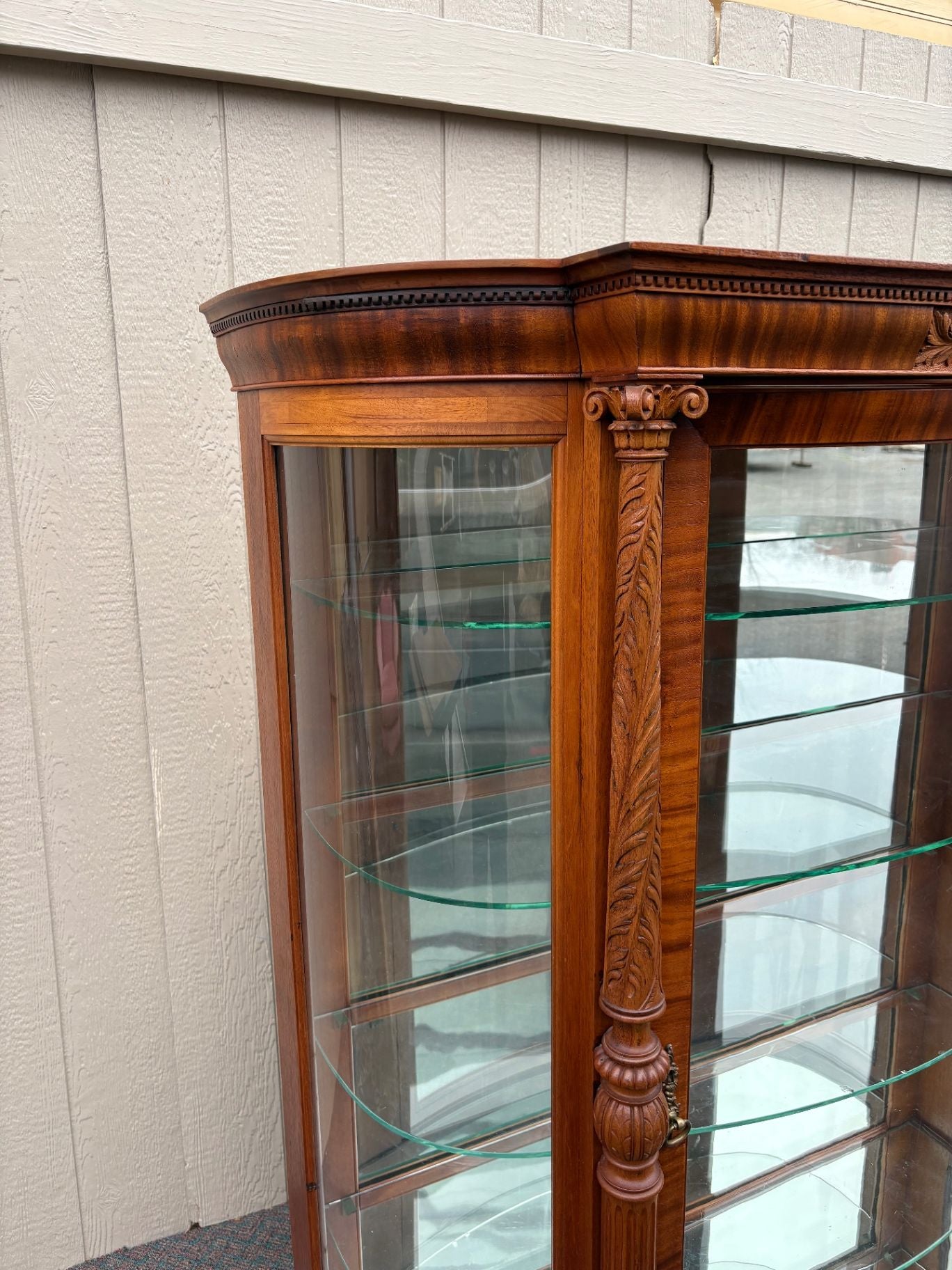 67624 Victorian Mahogany Bow Front Glass China Cabinet with Claw Feet