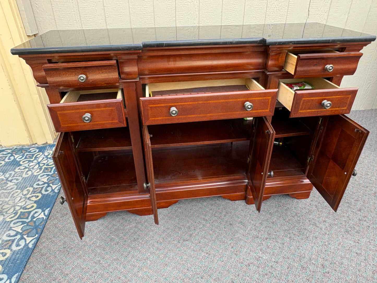 Elegant Universal Marble Top Buffet with Cherry Finish