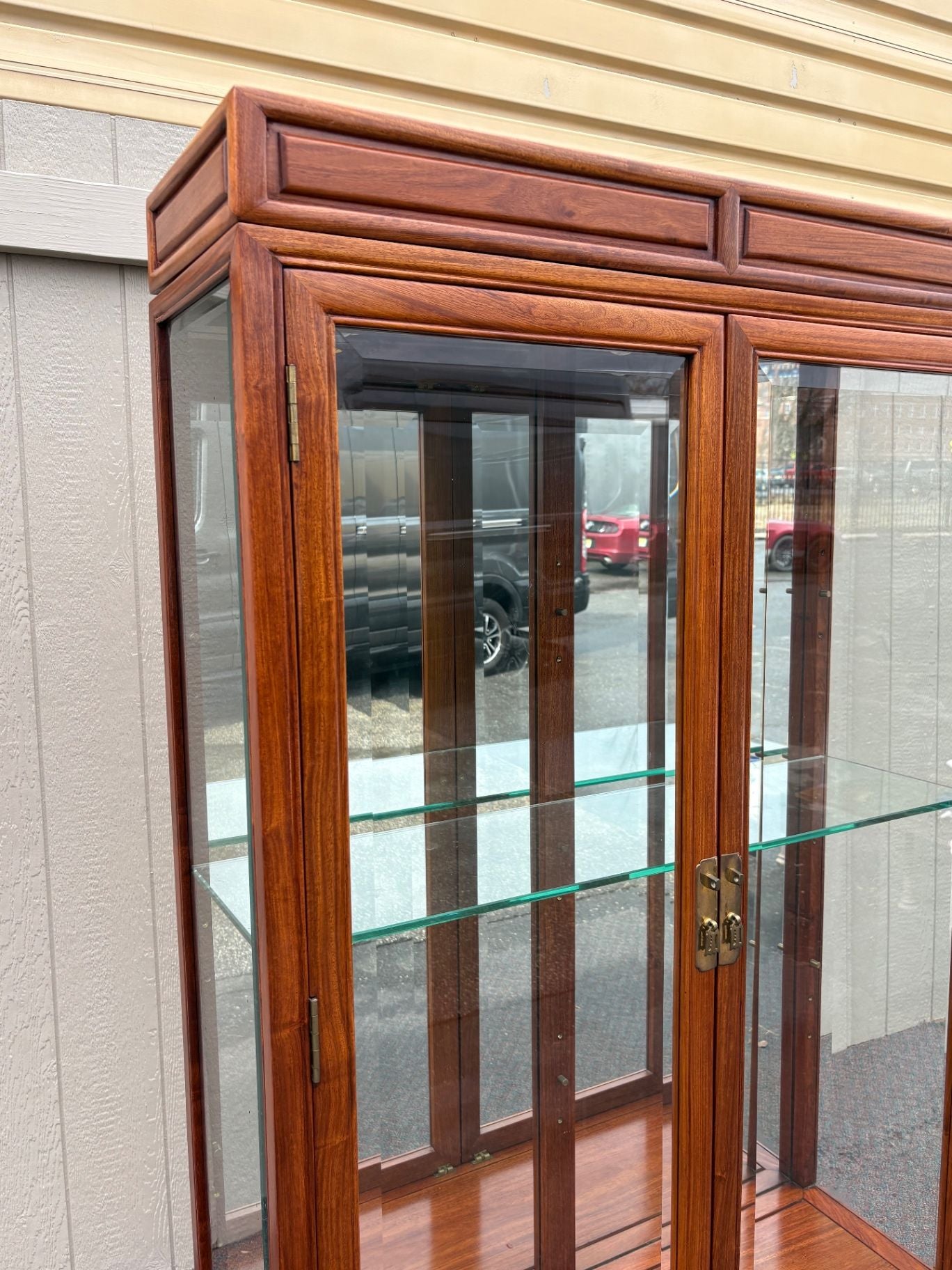 67573 Oriental Style Two-Piece Curio Cabinet with Glass Doors