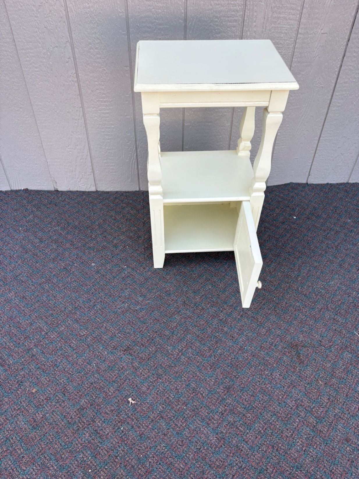 67428 Vintage White Painted Nightstand with Turned Legs