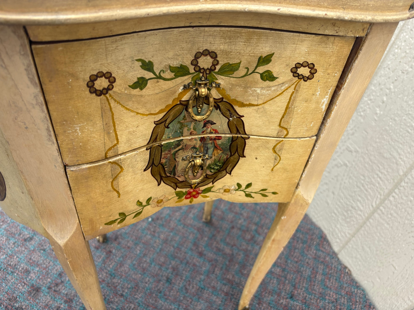 67905 French Provincial Painted Nightstand with Floral Motifs