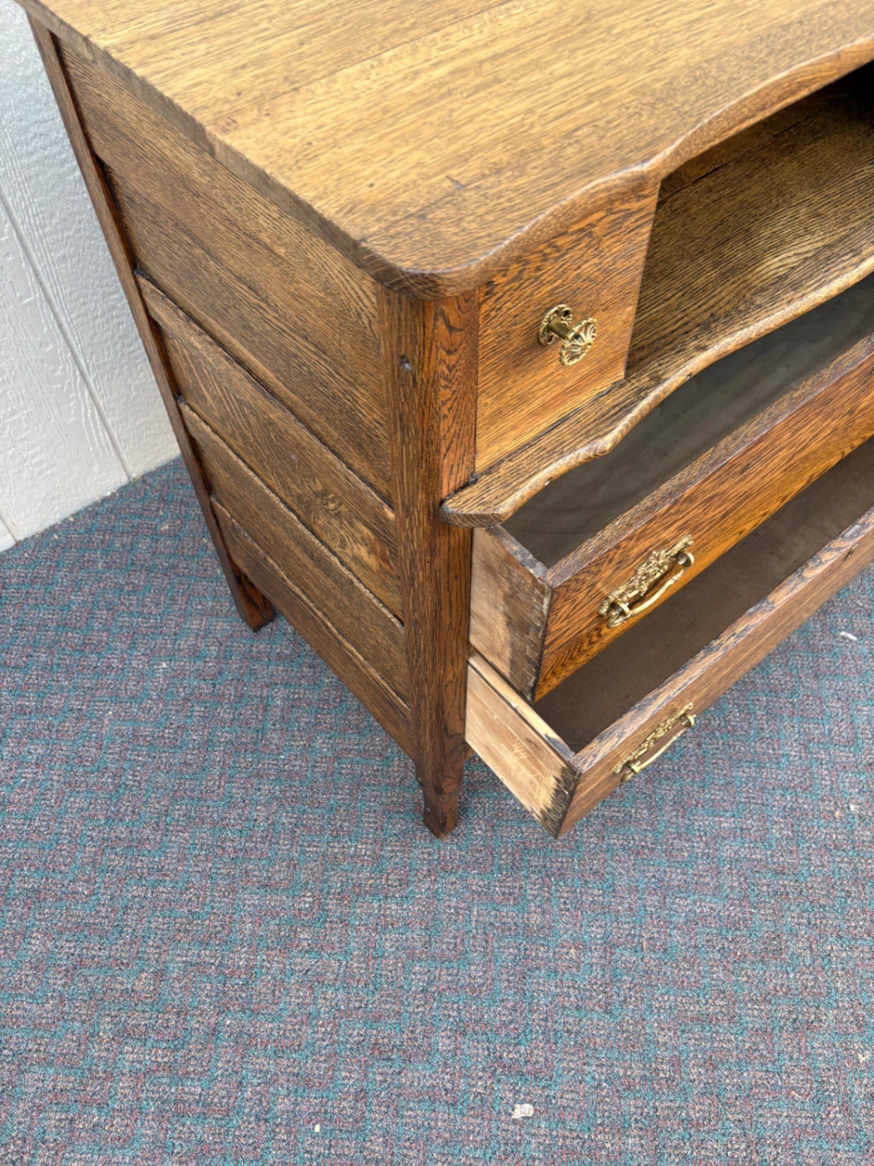 67692 Antique Oak Chest of Drawers with Open Shelf, Early 20th Century