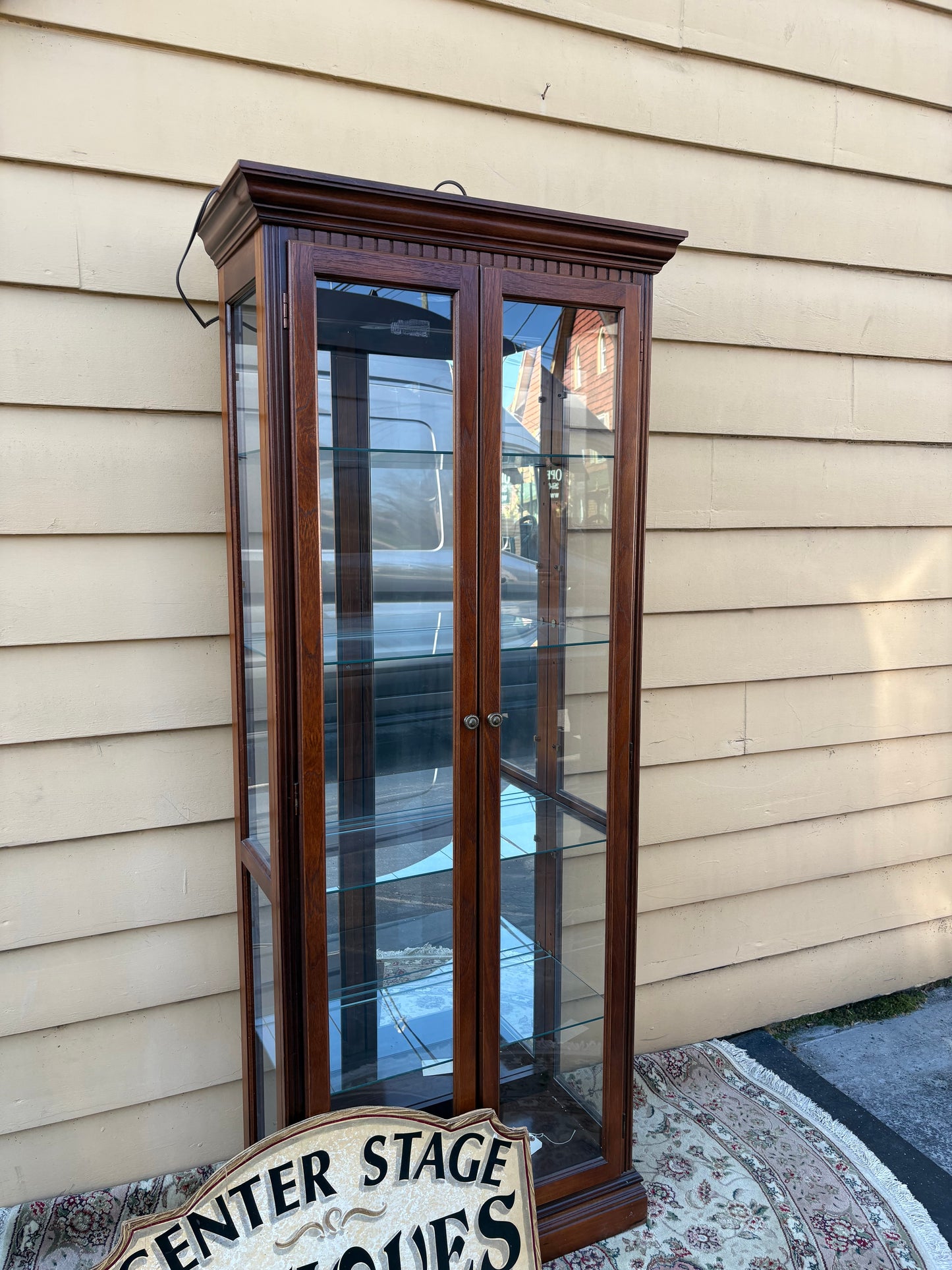 67787 Elegant Glass Display Curio Cabinet with Mahogany Finish