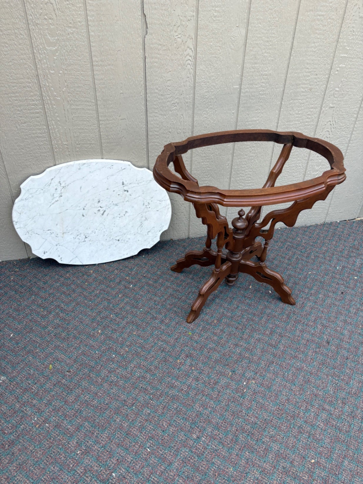 Victorian Marble Top Side Table with Ornate Wooden Base