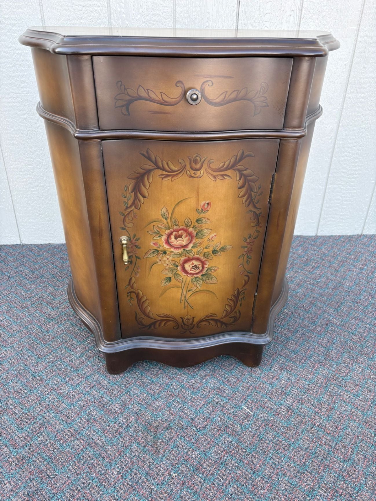 67429 Mid-Century Hand-Painted Floral Stenciled Cabinet