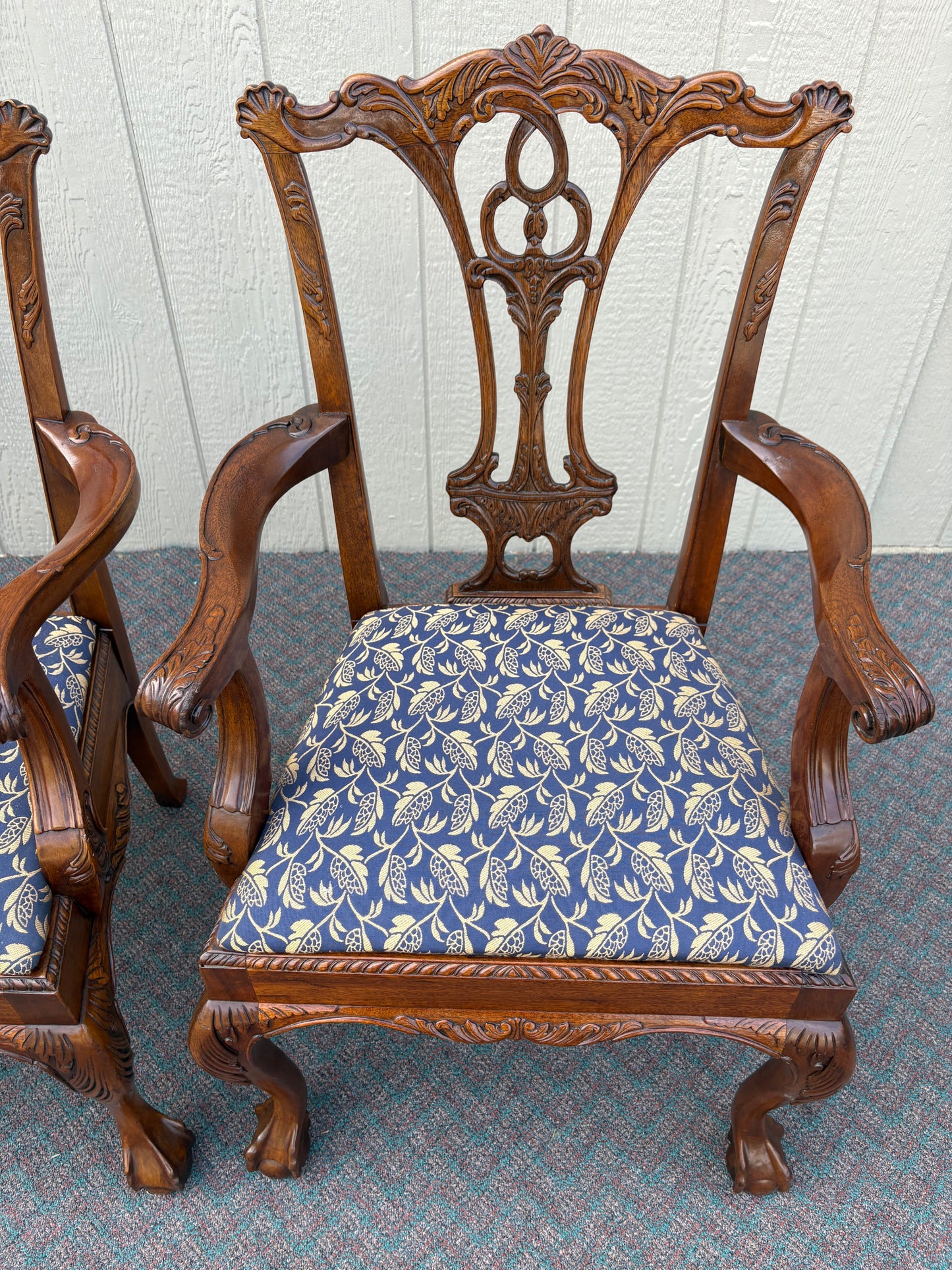 Set of 4 Chippendale Style Mahogany Dining Chairs with Upholstered Seats