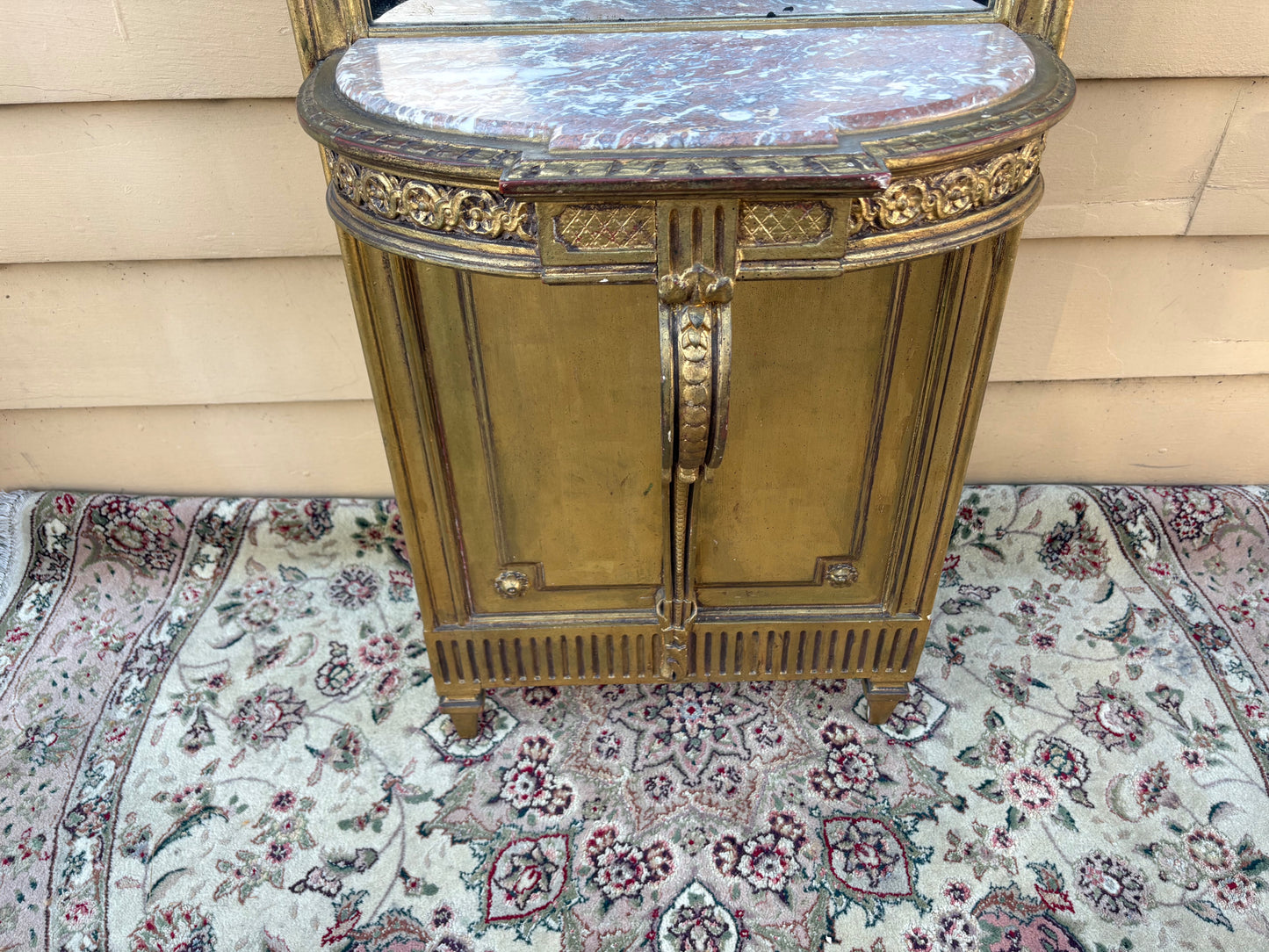67785 Antique French Louis XV Style Pier Mirror with Marble Top