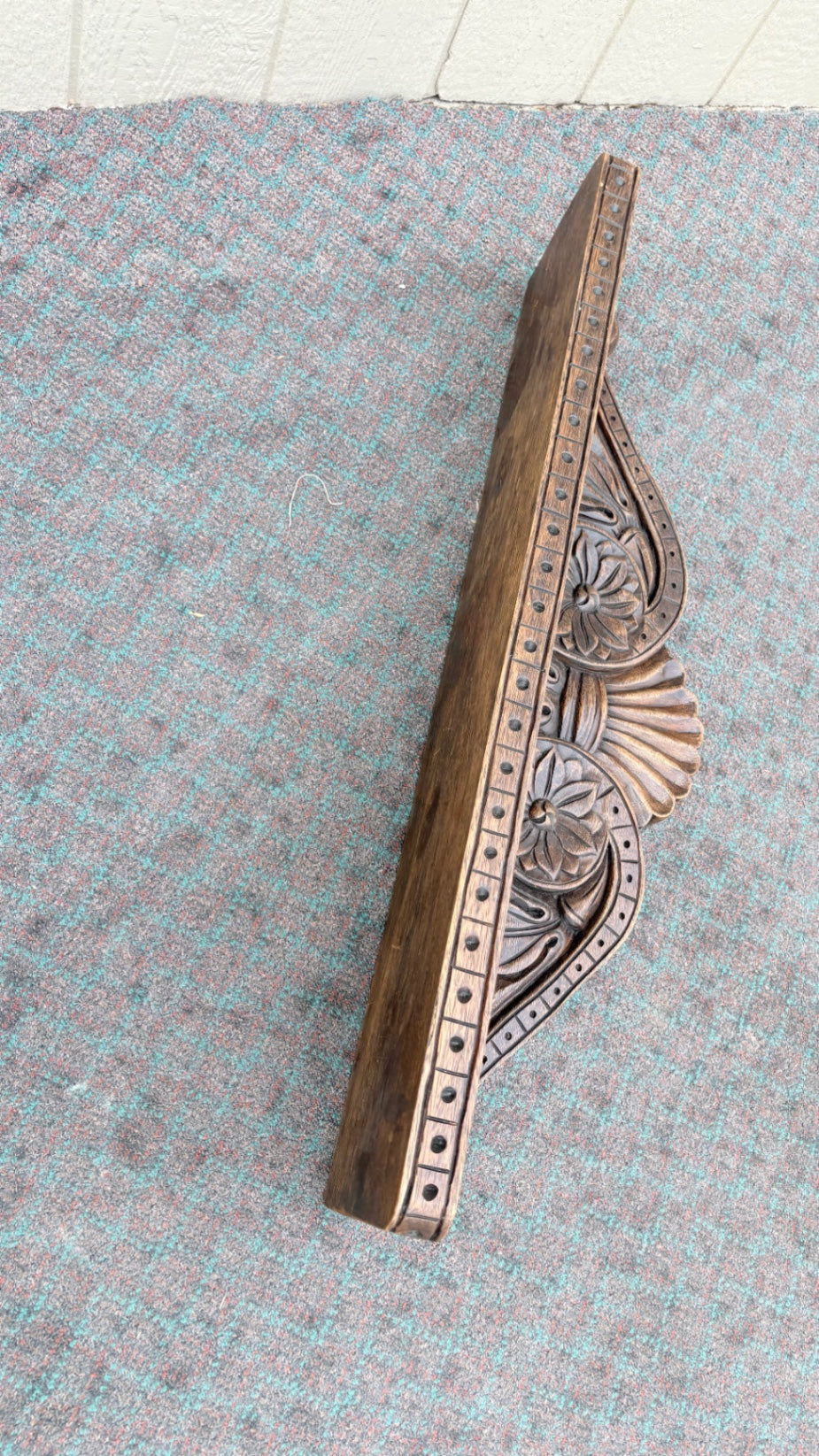 68071 Ornate Carved Oak Wall Shelf with Floral Design