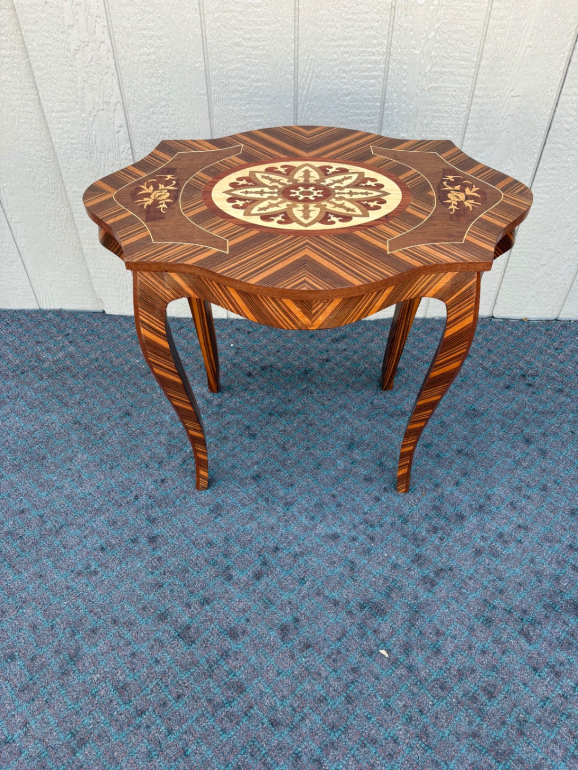 Exquisite Inlaid Side Table with Marquetry Design, French Style