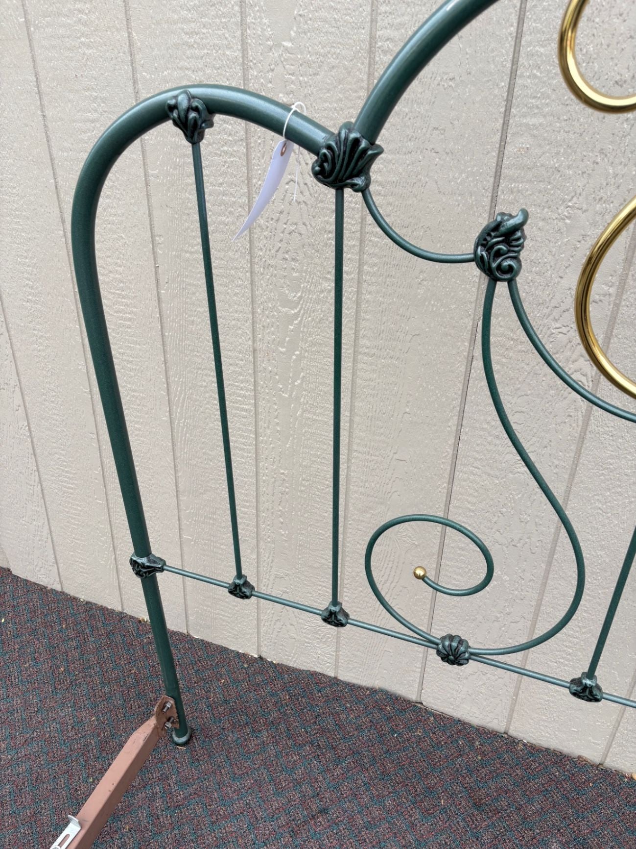 67398 Vintage Brass and Green Metal Full Size Bed Frame