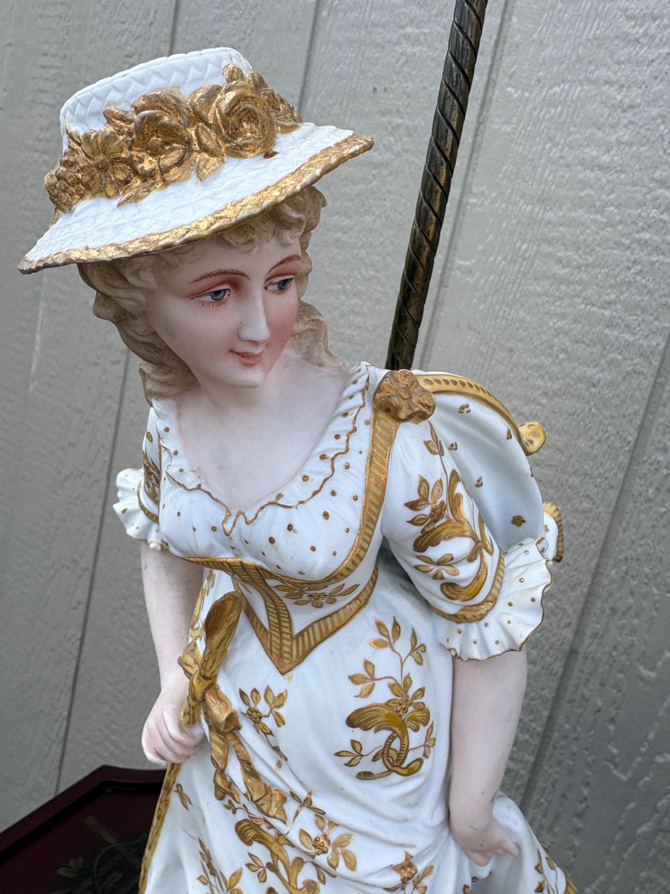 67579 Pair of Vintage Porcelain Figural Table Lamps with Gilded Accents