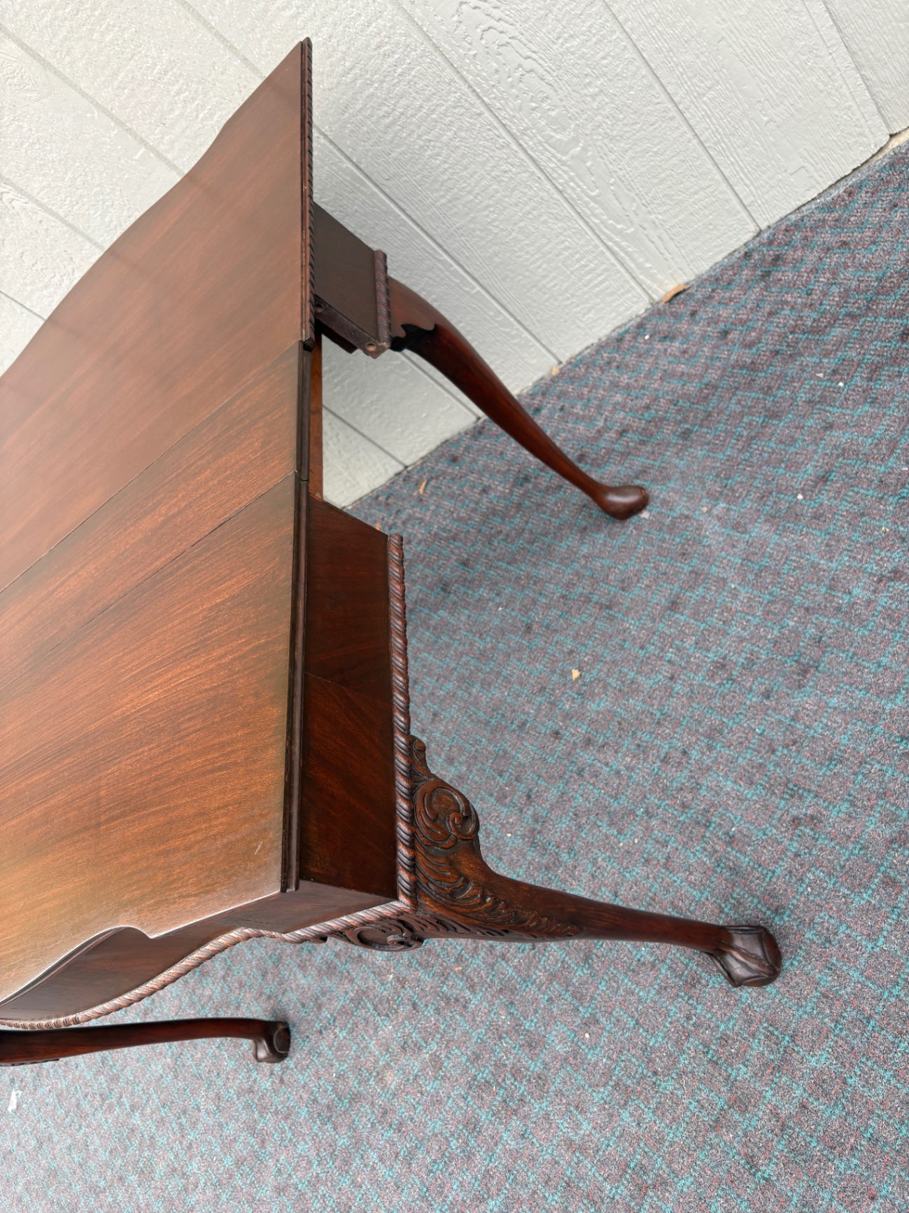 68094 Antique Mahogany Flip Top Game Table with Carved Details