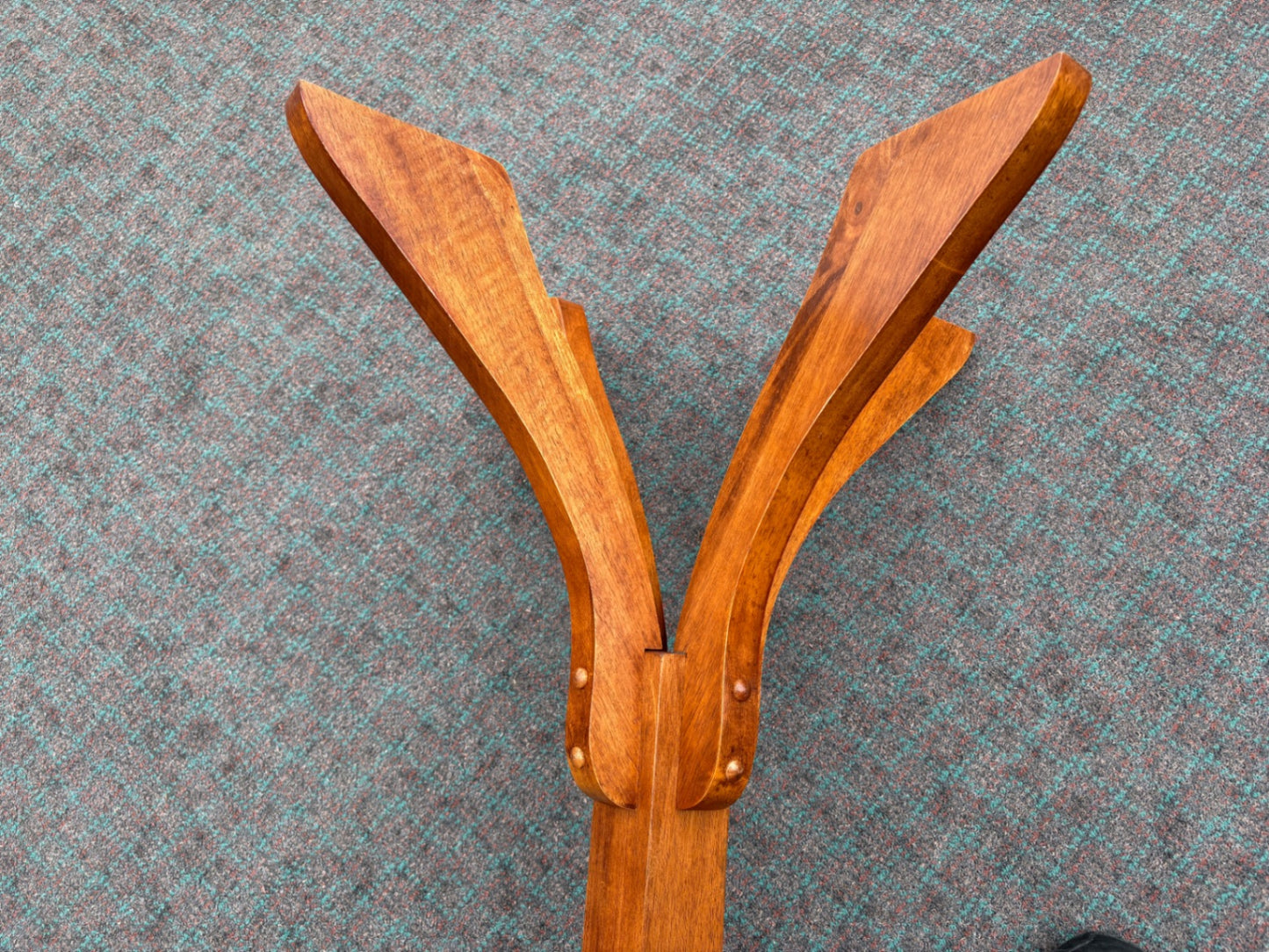68030 Mid-Century Modern Solid Wood Coat Tree with Metal Hooks