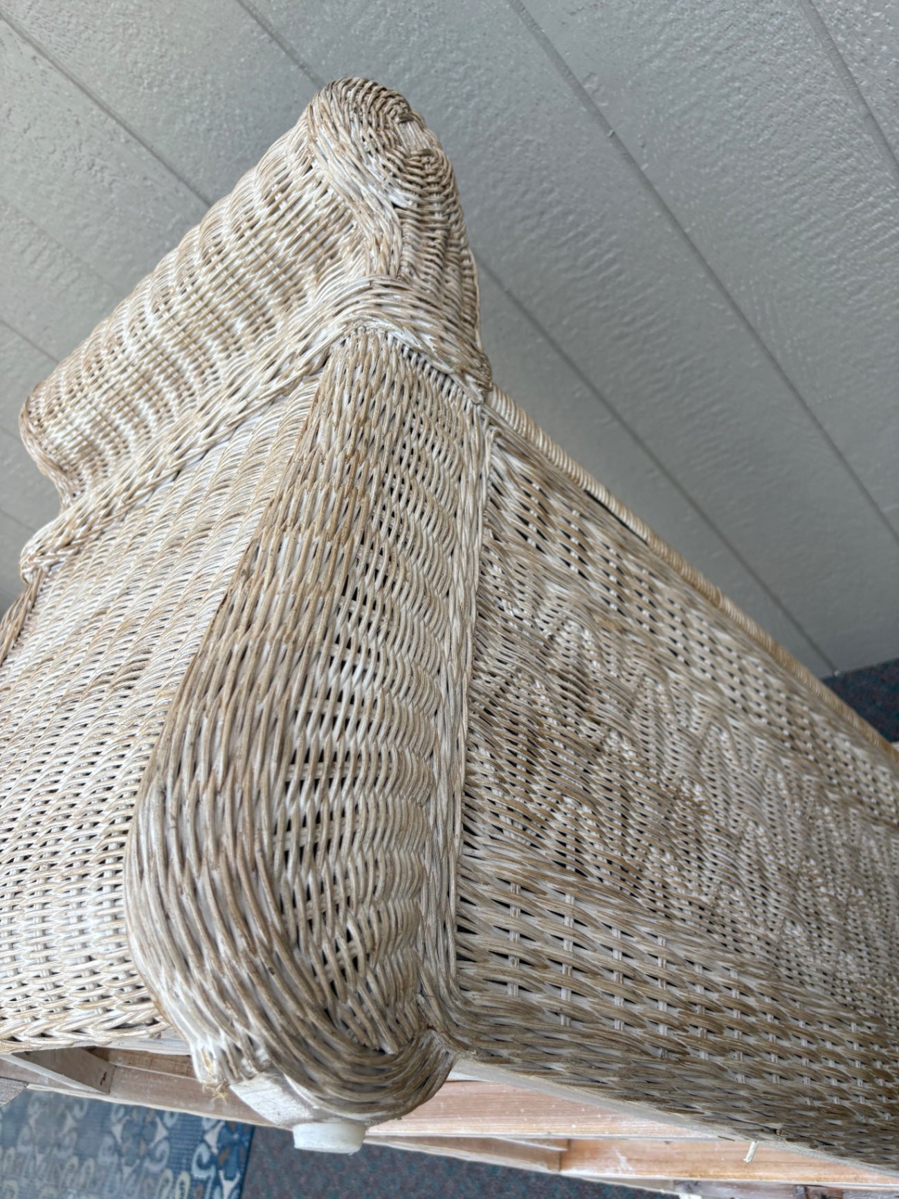 67851 Vintage Wicker Storage Trunk with Rolled Arms and Hinged Lid