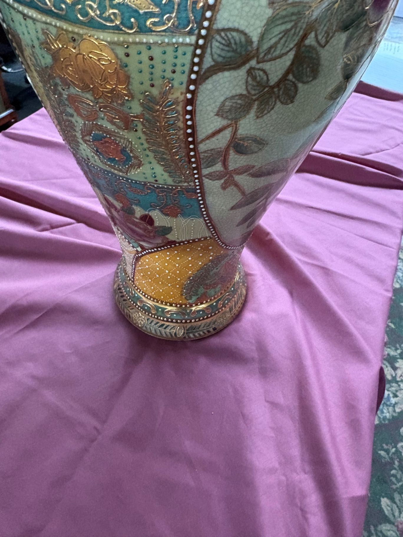 88000 Gilded Porcelain Floral Satsuma Style Vase with Handles