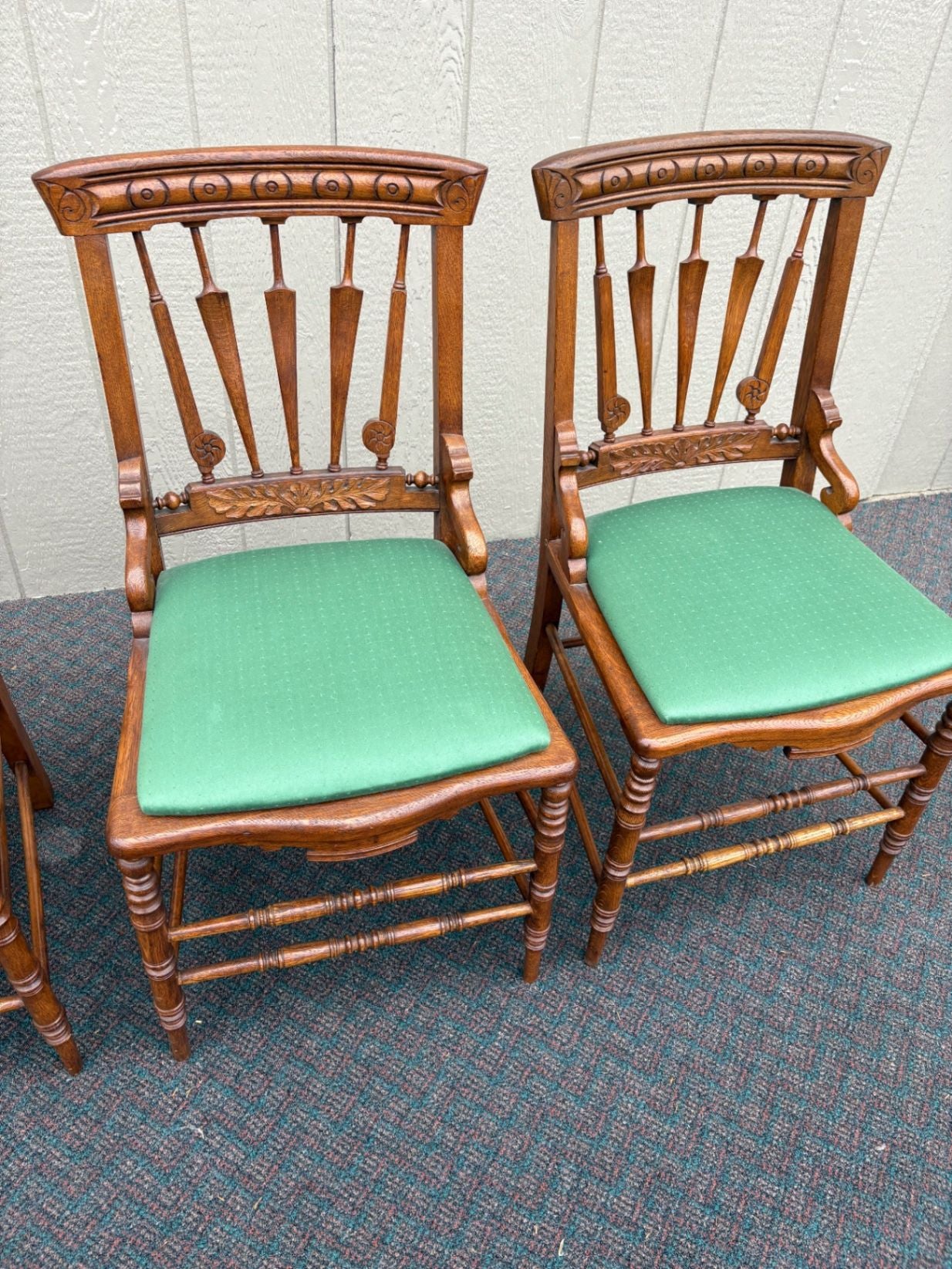 67628 Set of 4 Victorian Oak Dining Chairs with Carved Details