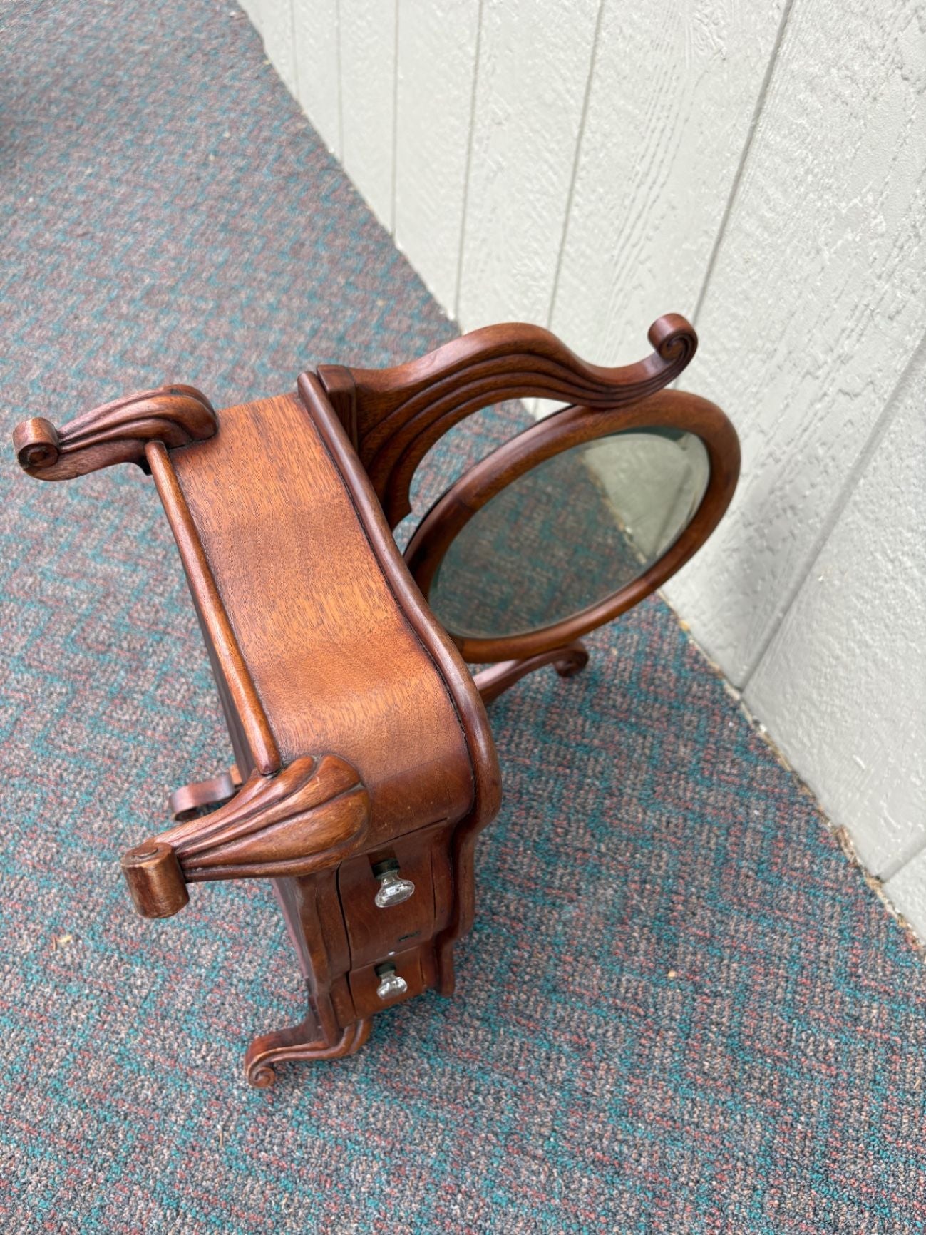 67672 Antique Victorian Shaving Stand with Mirror and Drawer