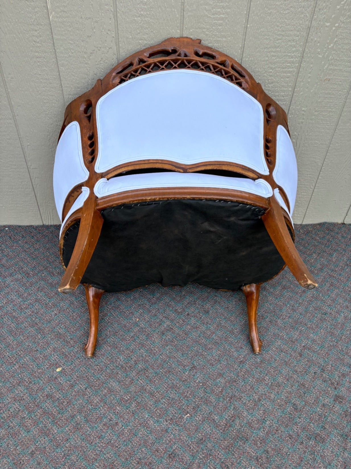 67850 Victorian Carved Wood Settee with Bird Motif and Upholstery