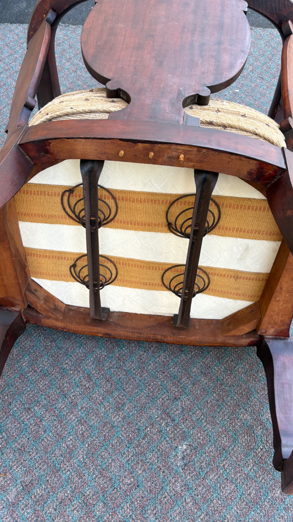 Victorian Mahogany Rocking Chair with Carved Bust Details