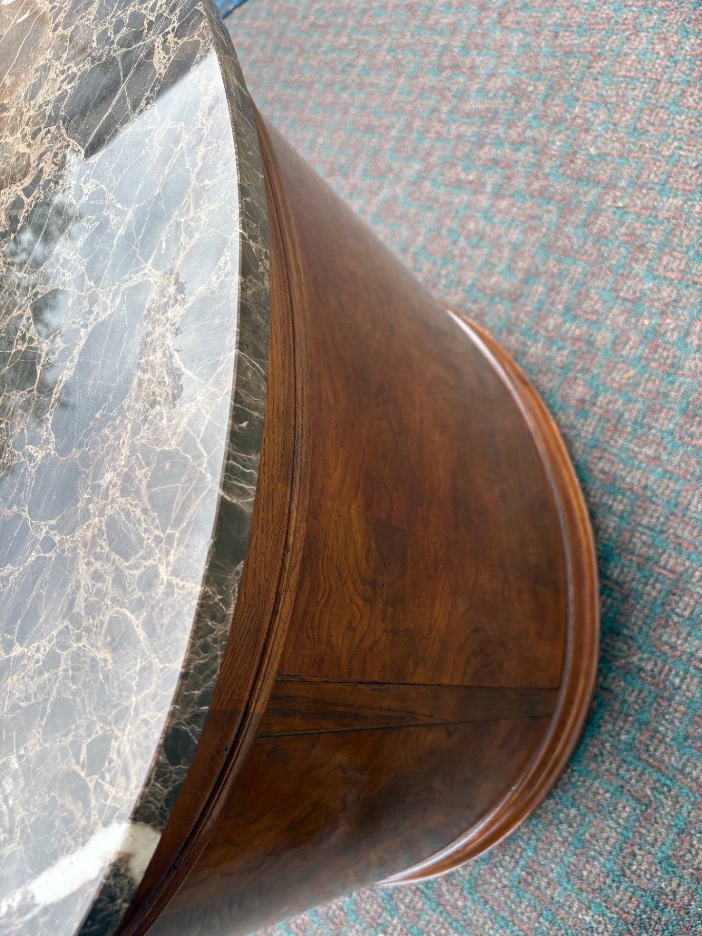 67824 Elegant Oval Marble Top Side Table with Storage Cabinet