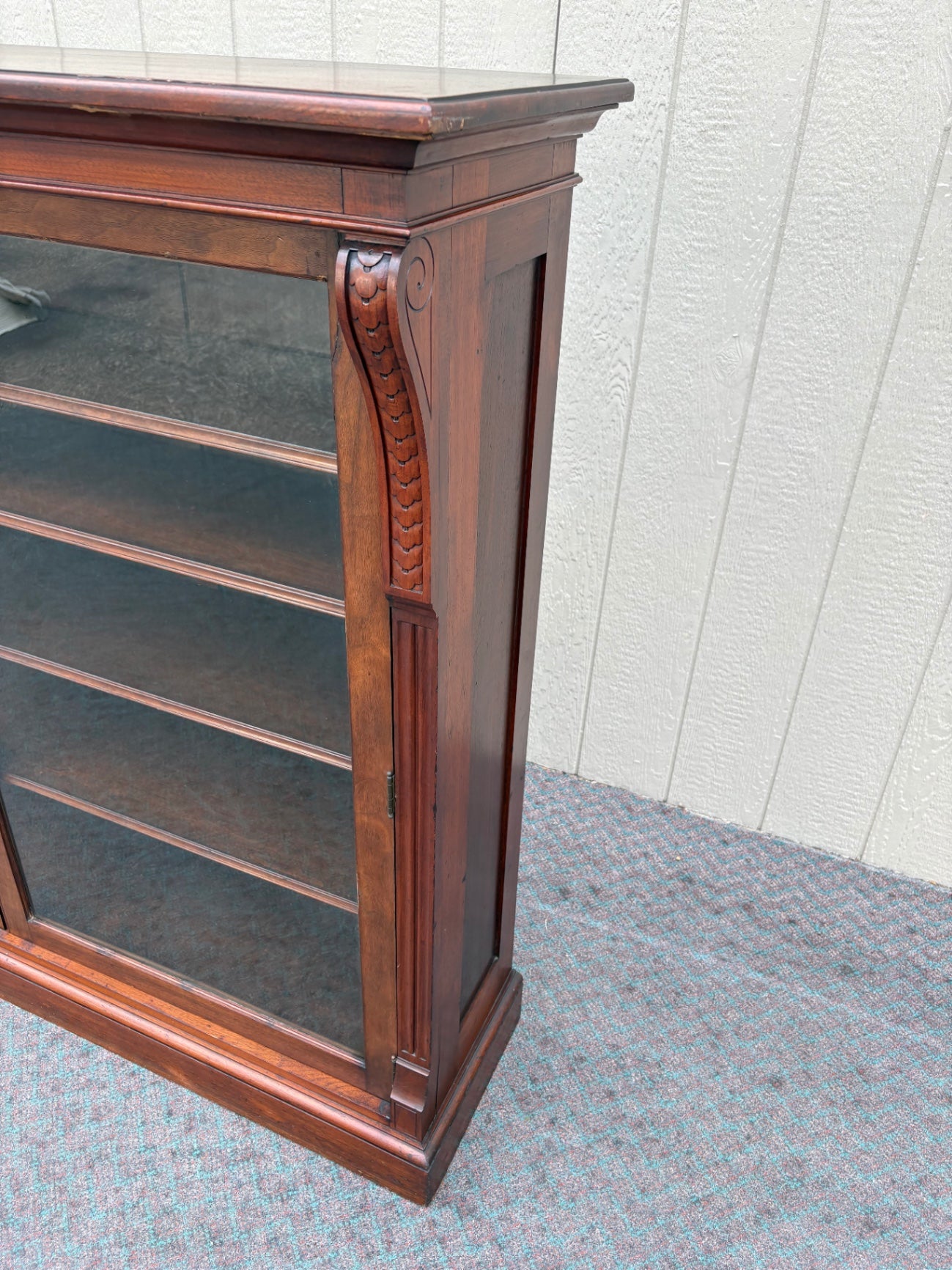 67890 Antique Victorian Mahogany Glass Door Bookcase with Shelves