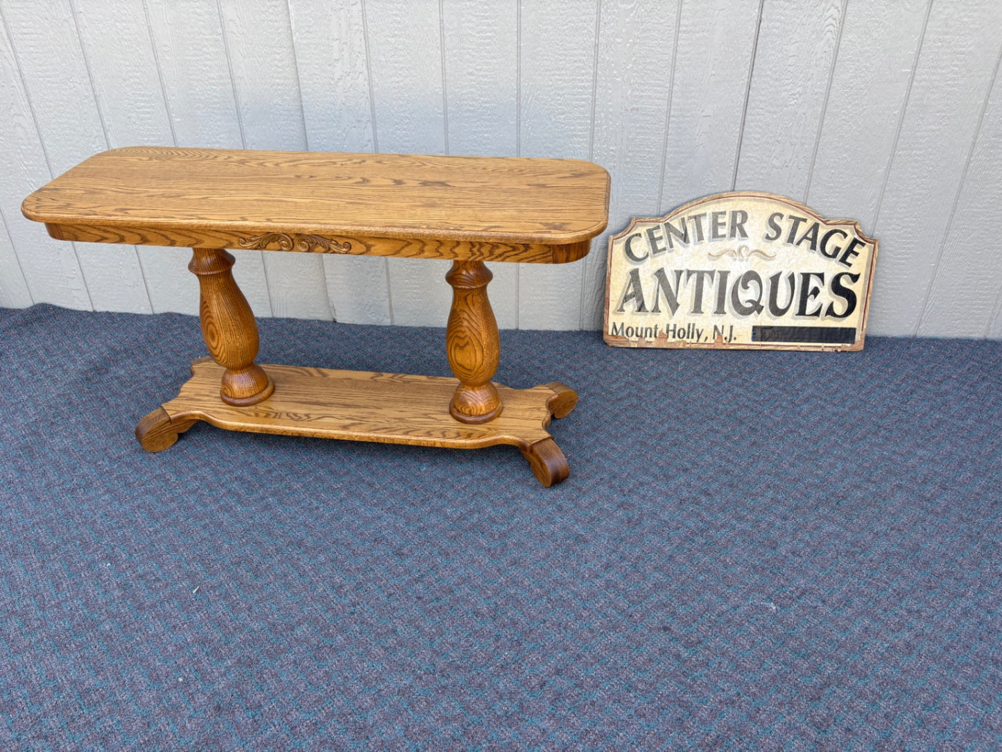 67874 Solid Oak Console Table with Turned Pedestal Legs by Heirloom