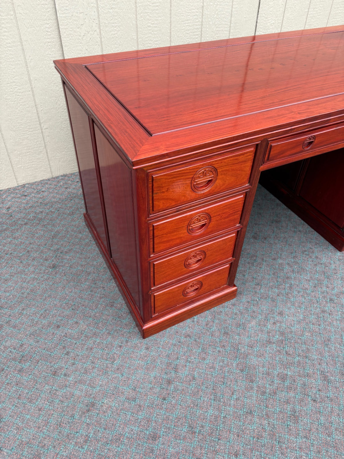 68111 Oriental Executive Desk with Rich Mahogany Finish and Ample Storage