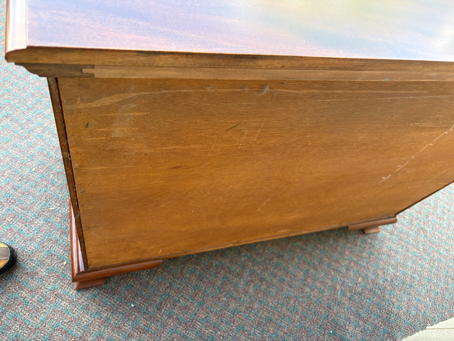 67738 Vintage Mahogany Chest with Brass Hardware and Shell Carving