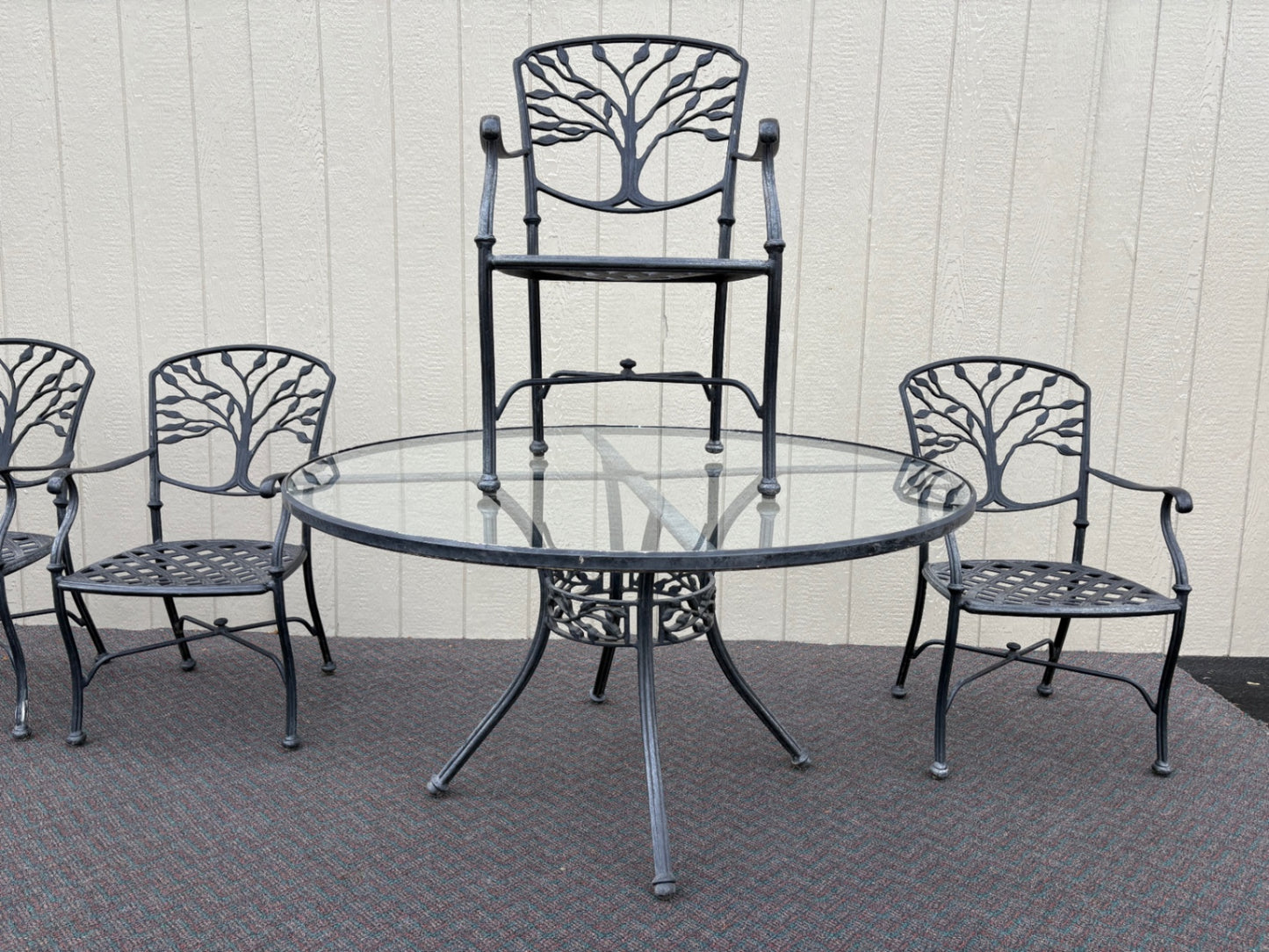 67750 Outdoor Patio Set with Glass Top Table and Four Cast Aluminum Chairs