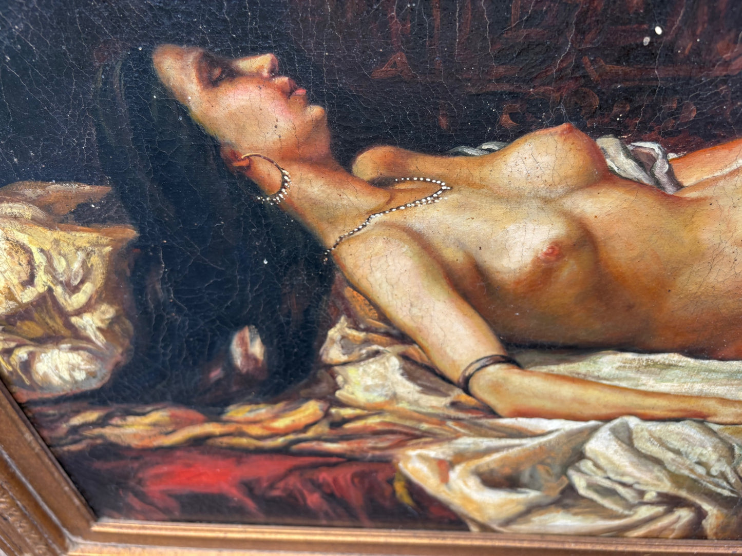 68039 Large 19th Century Classical Nude Oil Painting in Ornate Frame