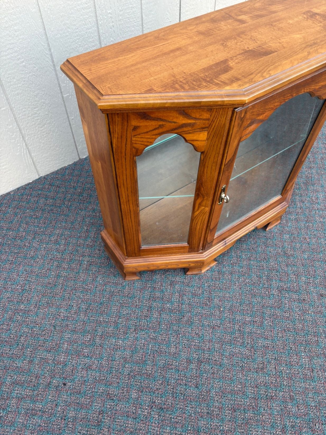 67654 Vintage Oak Curio Credenza with Glass Doors and Shelves