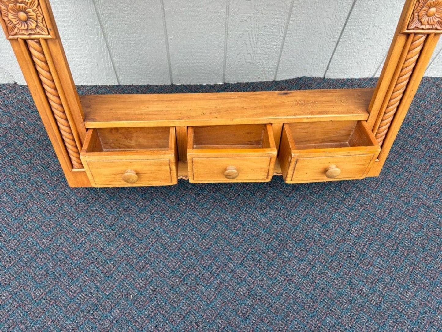 67550 Hand-Carved Wood Wall Shelf with Drawers, Ornate Vintage Style