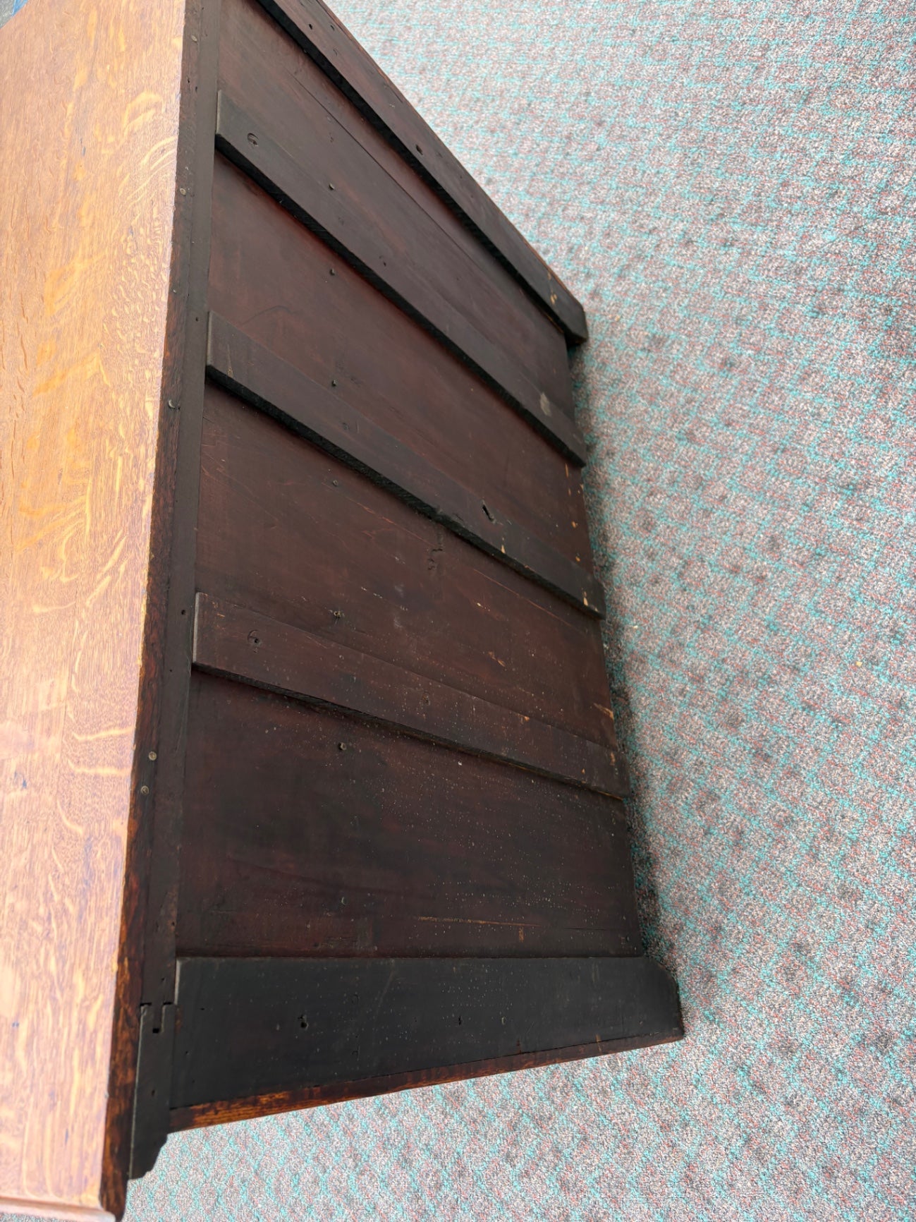 67959 Victorian Oak Dresser with Brass Hardware and Carved Details