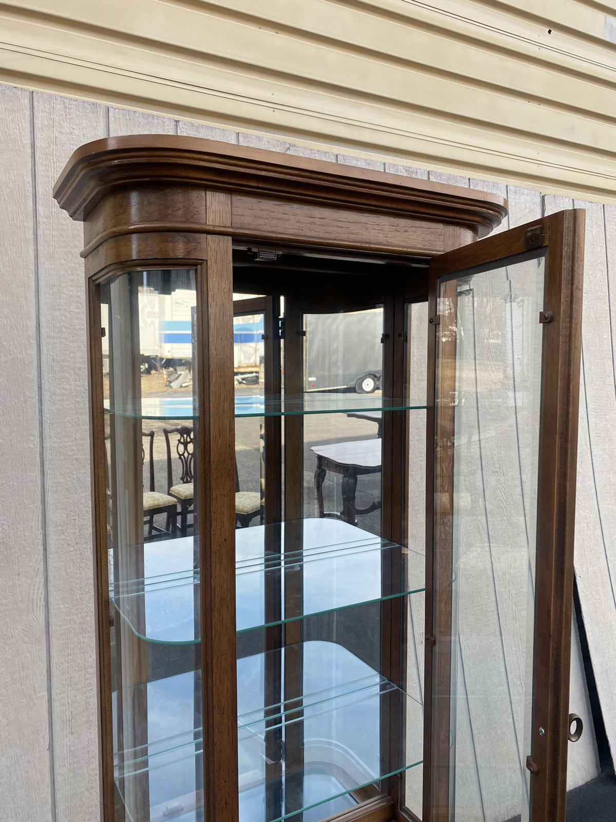 66240 Modern Pulaski Furniture Bow Glass Curio with Beveled Glass Front panels