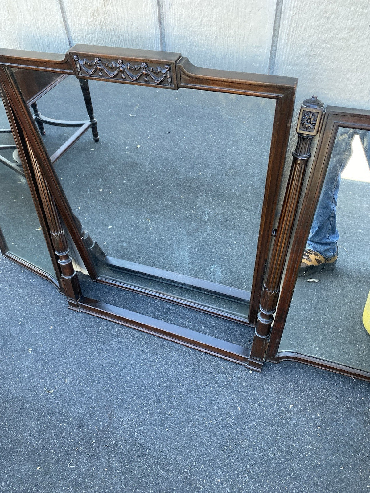66340 Antique Mahogany Vanity Desk with Tri - Fold Mirror RARE FIND