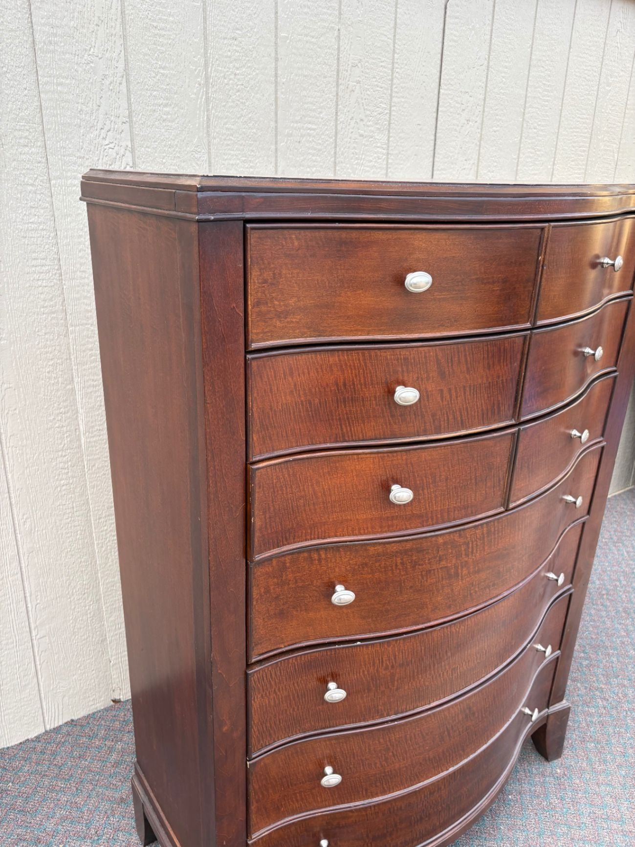 67599 Serpentine Front High Chest of Drawers, Mahogany Finish