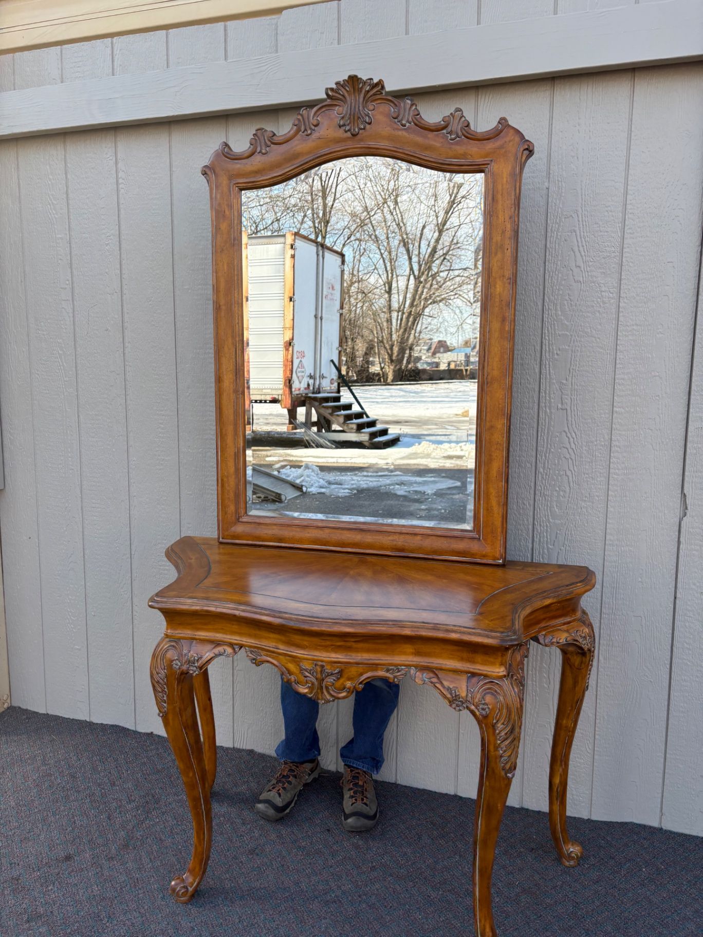 67377 French Provincial Console Table with Ornate Mirror