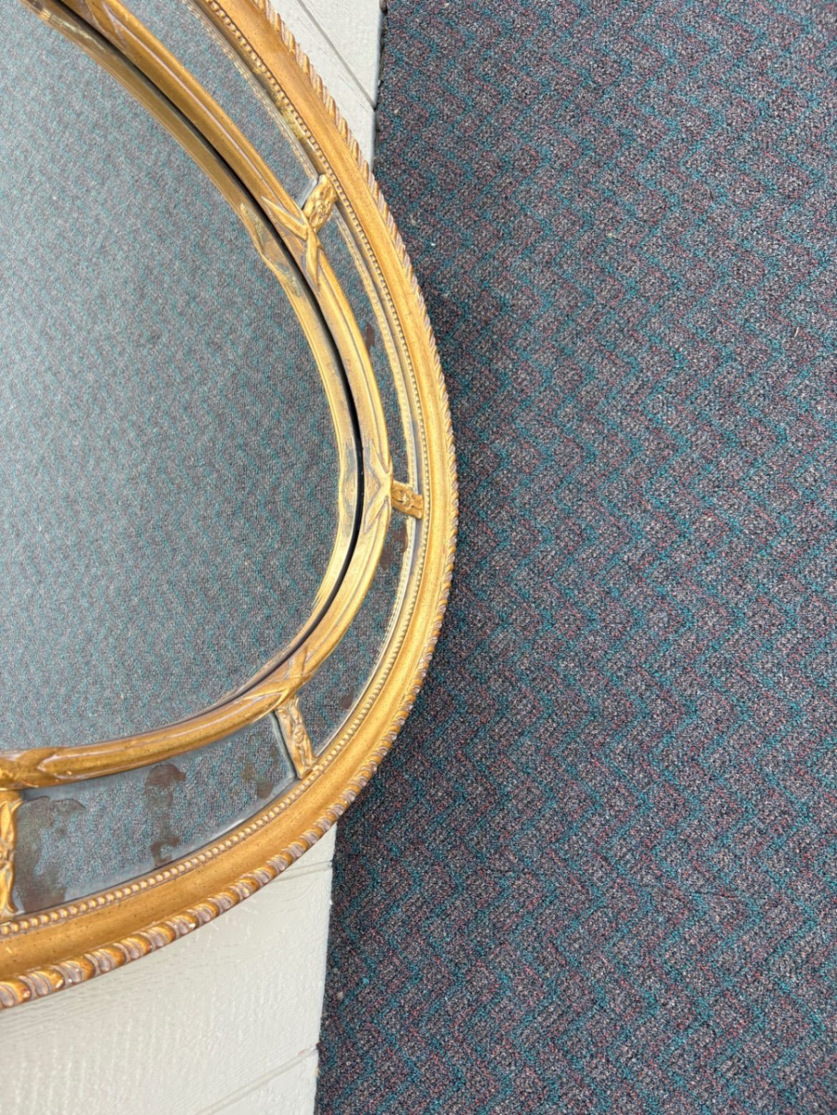 67649 Vintage Oval Gold Gilt Mirror with Beveled Glass Inlay