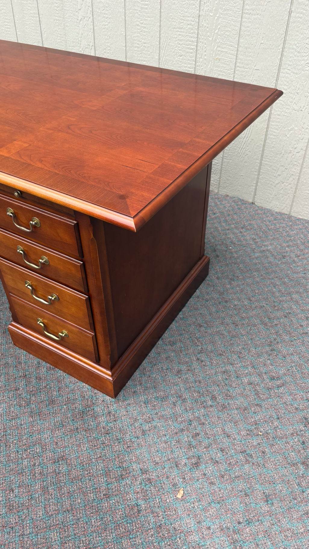 Stanley Cherry Executive Desk with Brass Hardware, 1990s