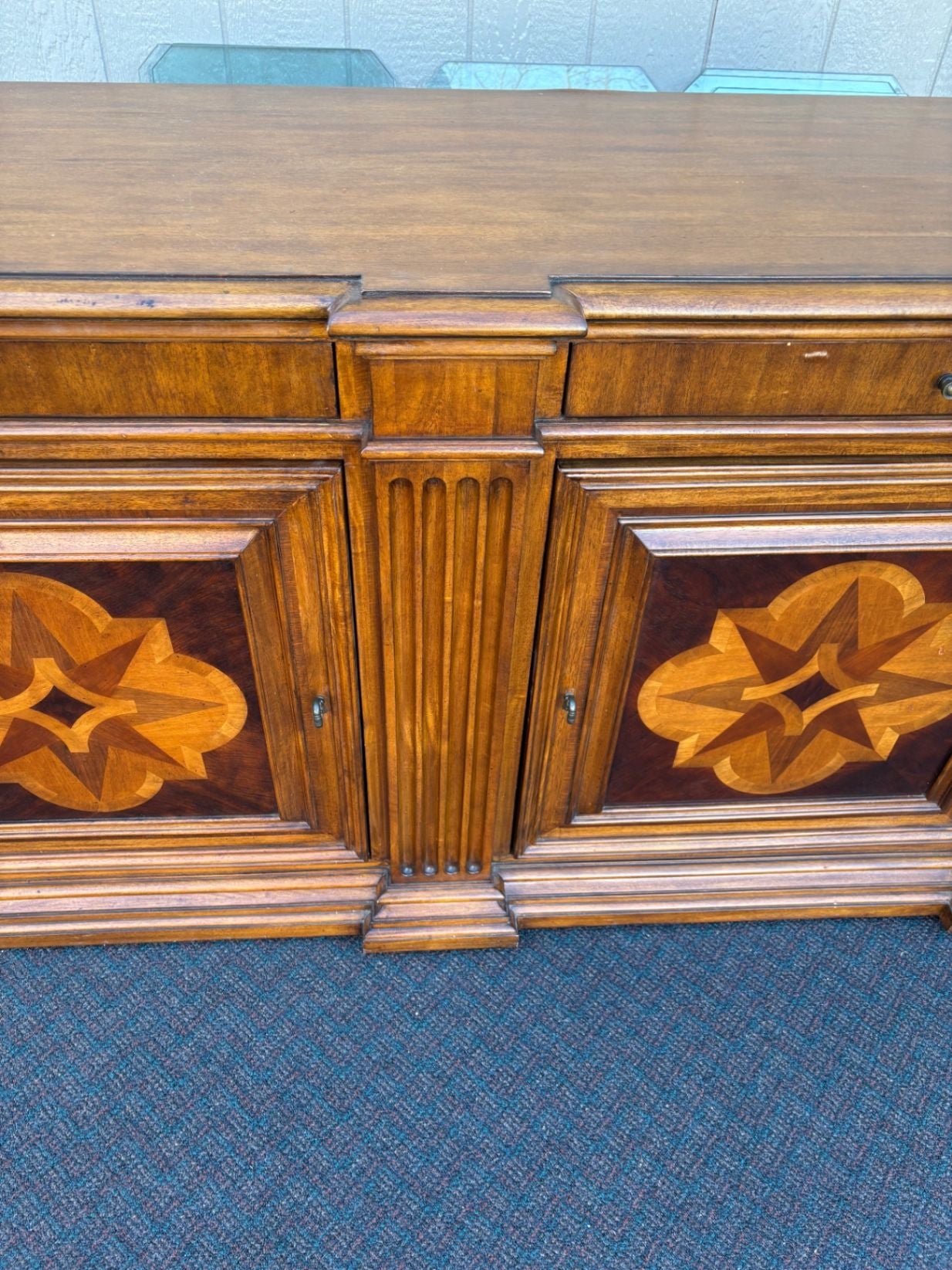 67471 Ethan Allen Marquetry Buffet with Star Inlay Design