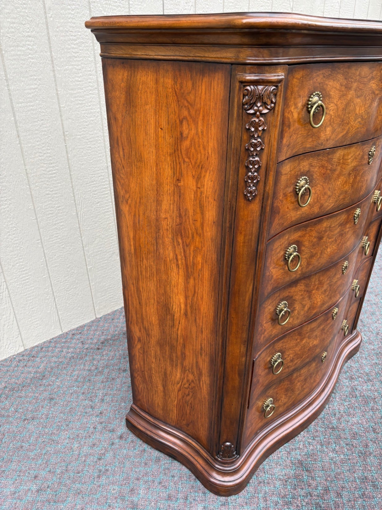 68019 Henredon Vintage High Chest Dresser with Burl Wood Inlay