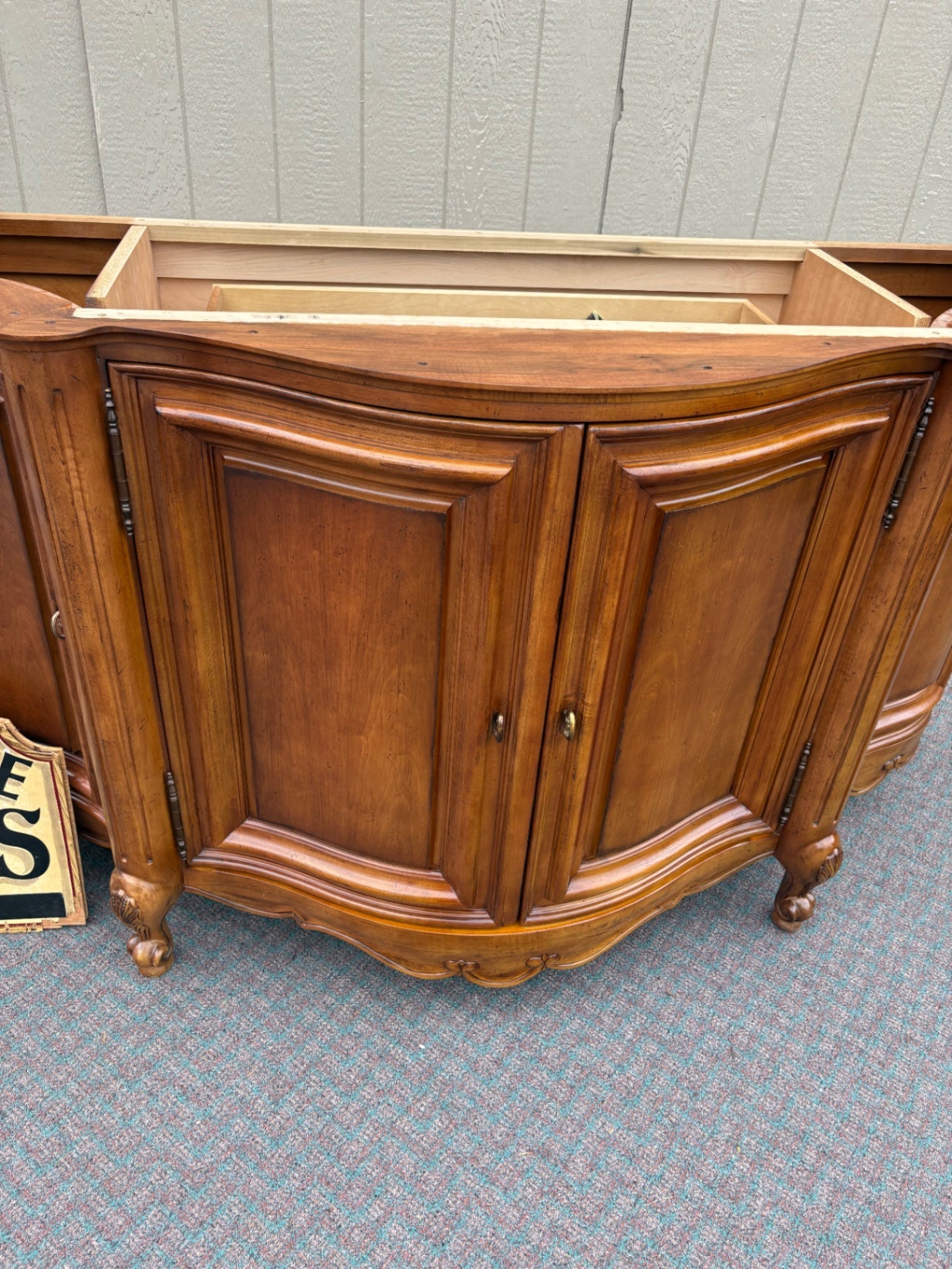 Century French Provincial Marble Top Buffet in Rich Cherry Finish
