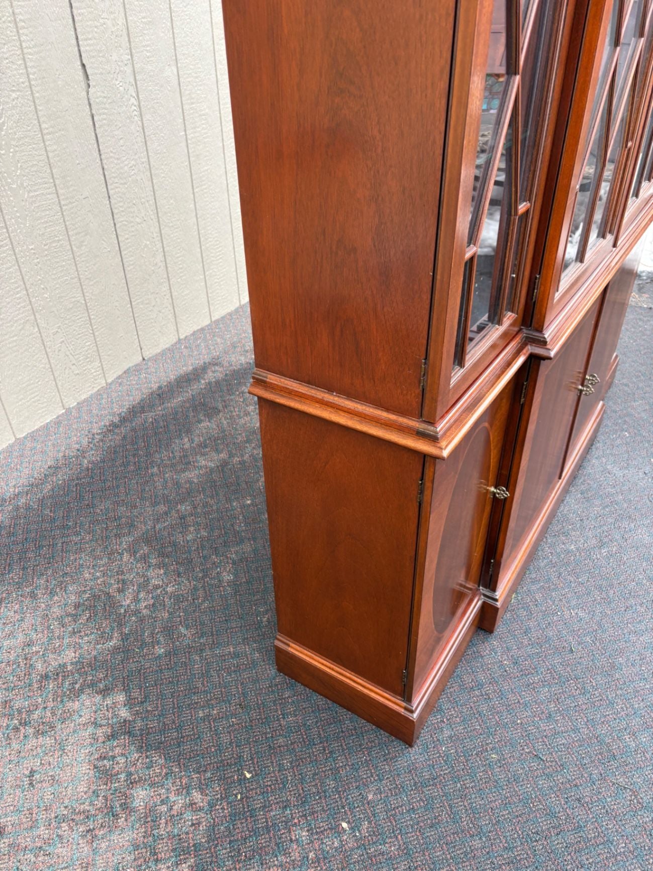 Baker Mahogany Breakfront China Cabinet with Glass Doors