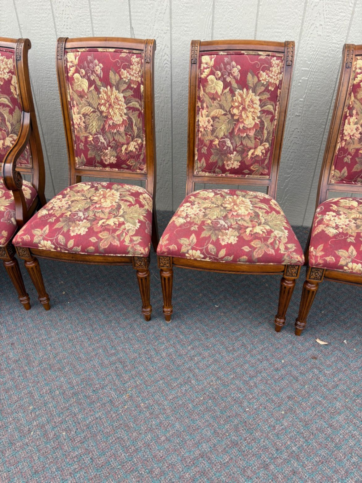 67666 Set of 5 Ethan Allen Dining Chairs with Floral Upholstery