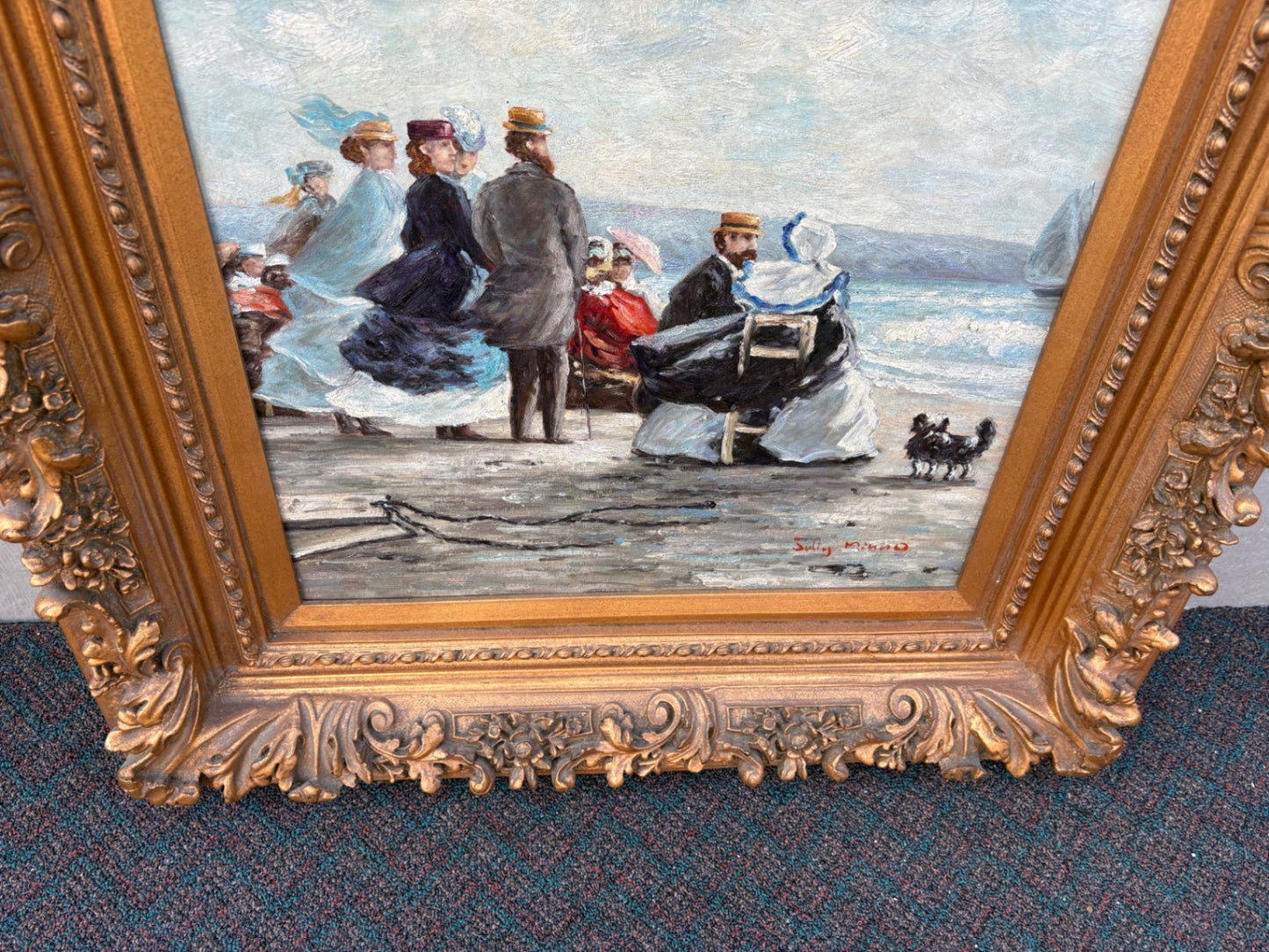 67526 Victorian Style Seaside Oil Painting in Ornate Gilt Frame