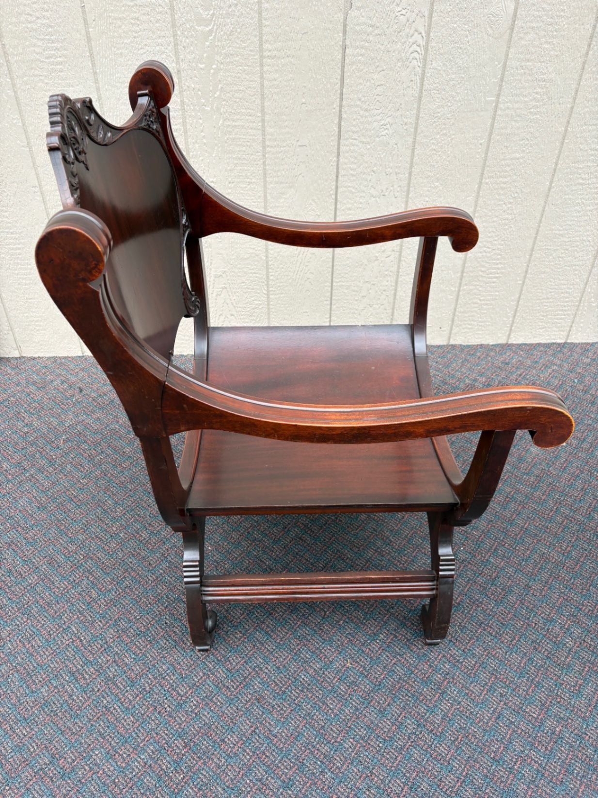 67539  Antique Empire Mahogany U-Back Chair with Ornate Carvings