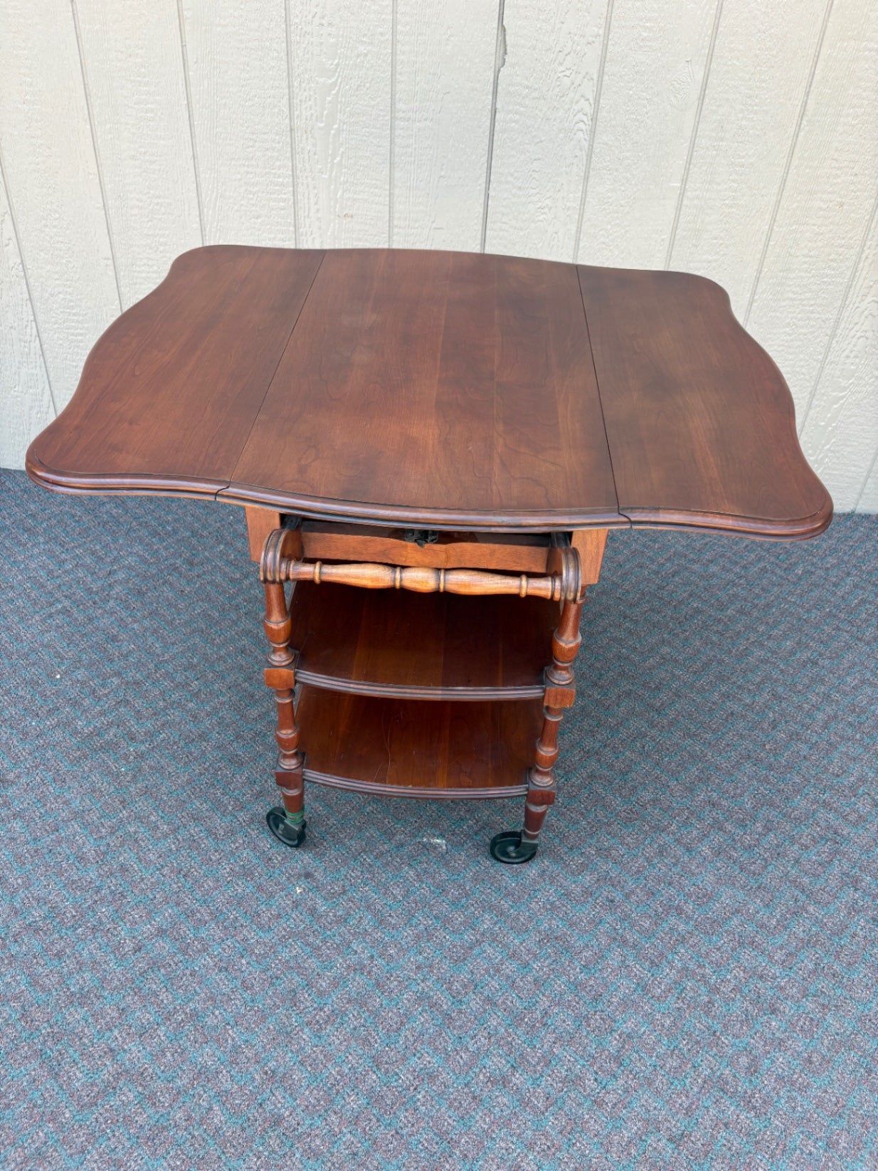 Pennsylvania House Cherry Wood Drop Leaf Tea Cart with Drawer