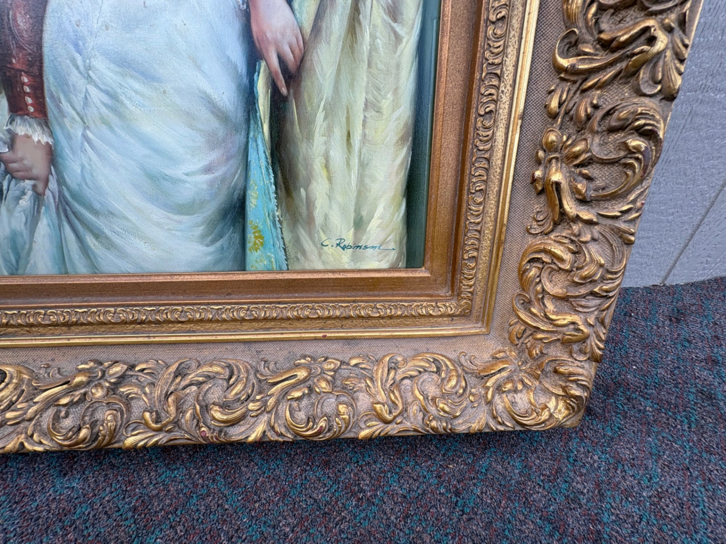 68038  Elegant Victorian Oil Painting with Ornate Gilt Frame by C. Robinson